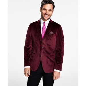 Alfani Sport Coat Mens 36S Burgundy Velvet Slim Fit Two Button Blazer Jacket NWT